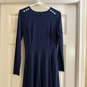 Navy Knit Long Sleeve Dress
